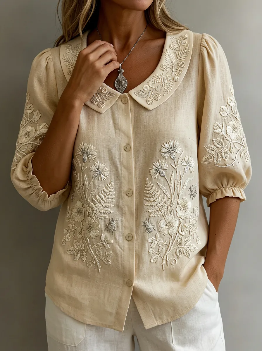 Women's Nashville Botanical Floral Embroidered Printed Top