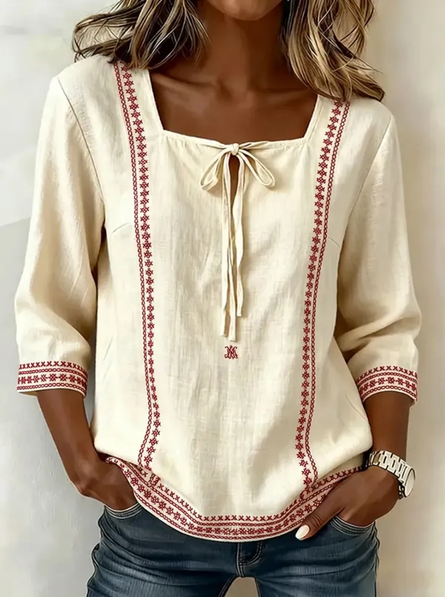 Women's Nashville Western Embroidered Pattern Printed Top