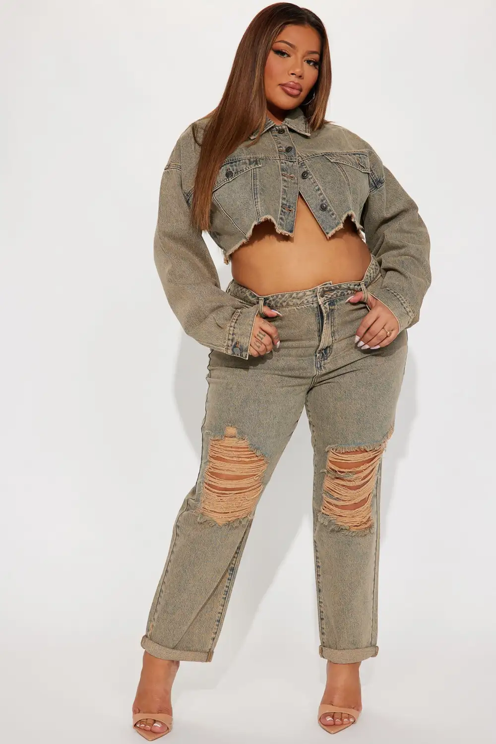 Sahara Cropped Tinted Denim Jacket - Medium Wash