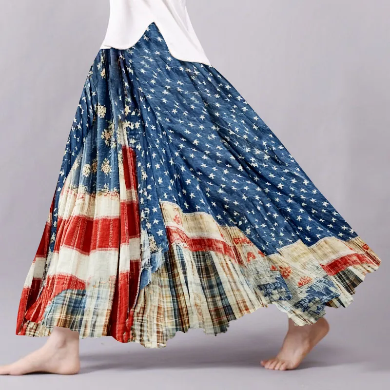 Women's Vintage Independence Day Flag Check Skirt