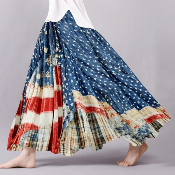 Women's Vintage Independence Day Flag Check Skirt