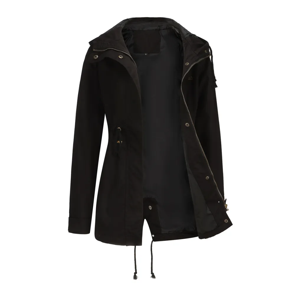 Adjustable waist hooded women jacket