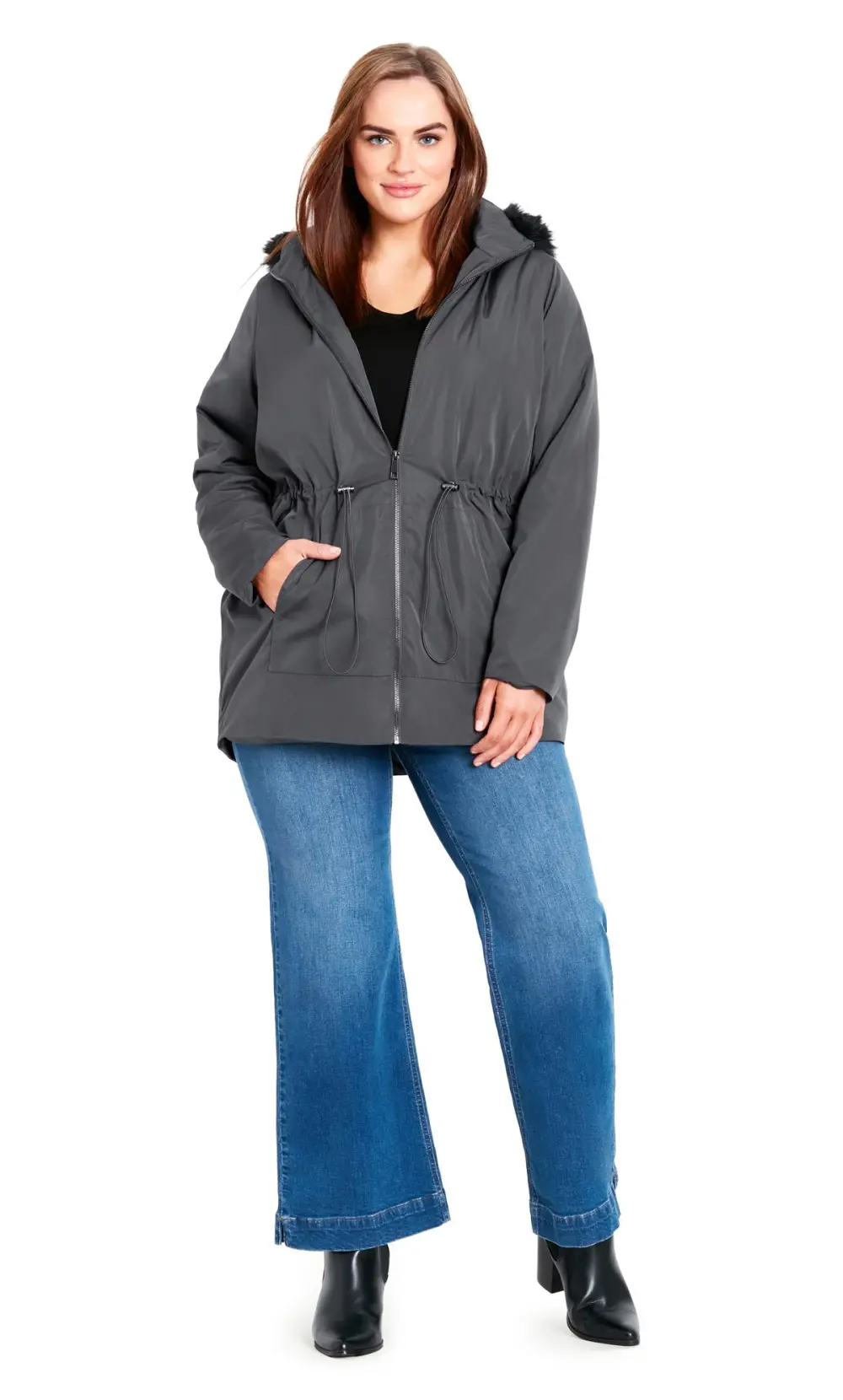 Evans Grey Faux Fur Hood Coat