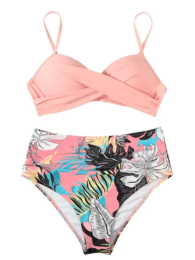 Women's Swimwear Bikini Normal Swimsuit 2 Piece High Waisted Plain Black Pink Purple Green Rose Red Bathing Suits Sports Beach Wear Push Up