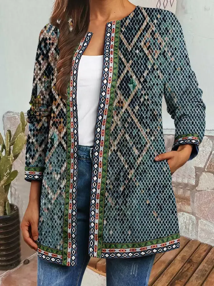 Printed Long Sleeve Coat Jacket Cardigan Women's Top