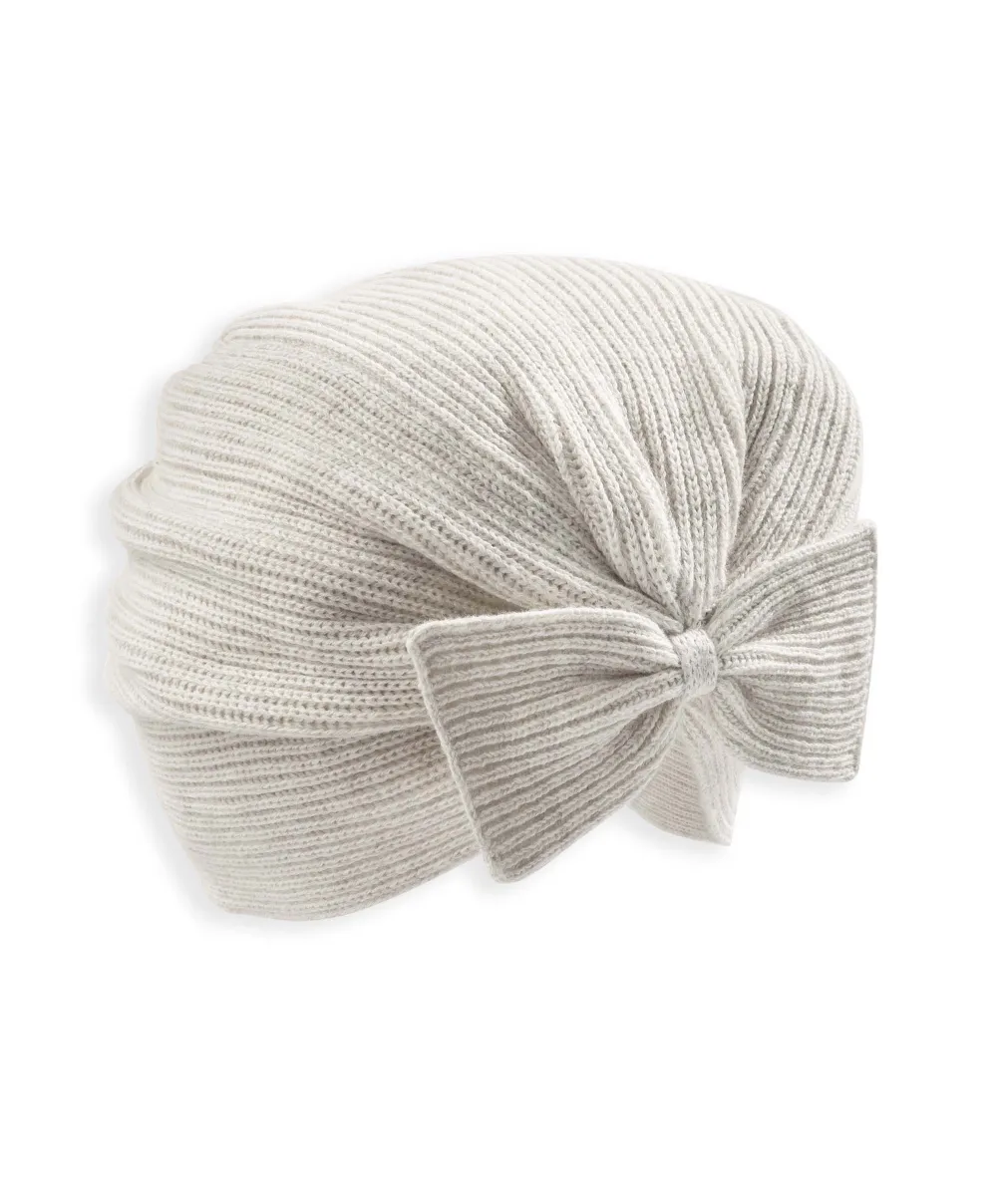 Knitted Cream Hat with Bow