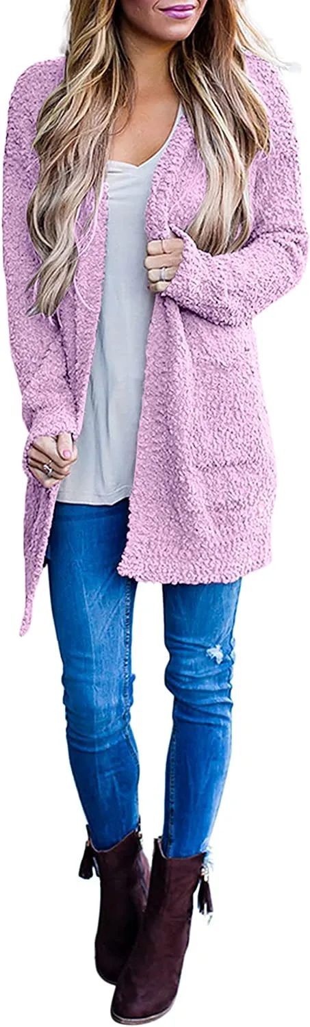Women's Long Sleeve Soft Chunky Knit Sweater Open Front Cardigans Outwear Coat