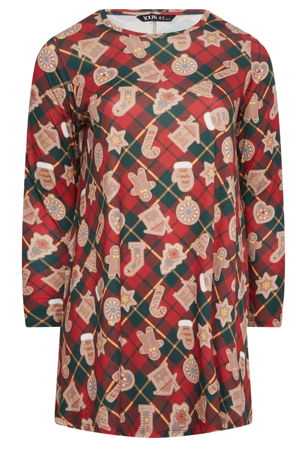 YOURS Curve Red Gingerbread Check Print Tunic Top