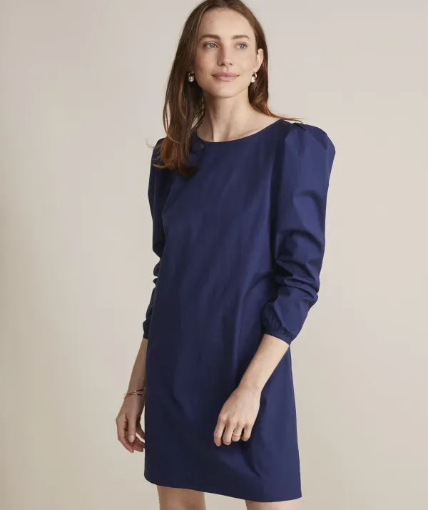 Poplin Puff-Sleeve Dress