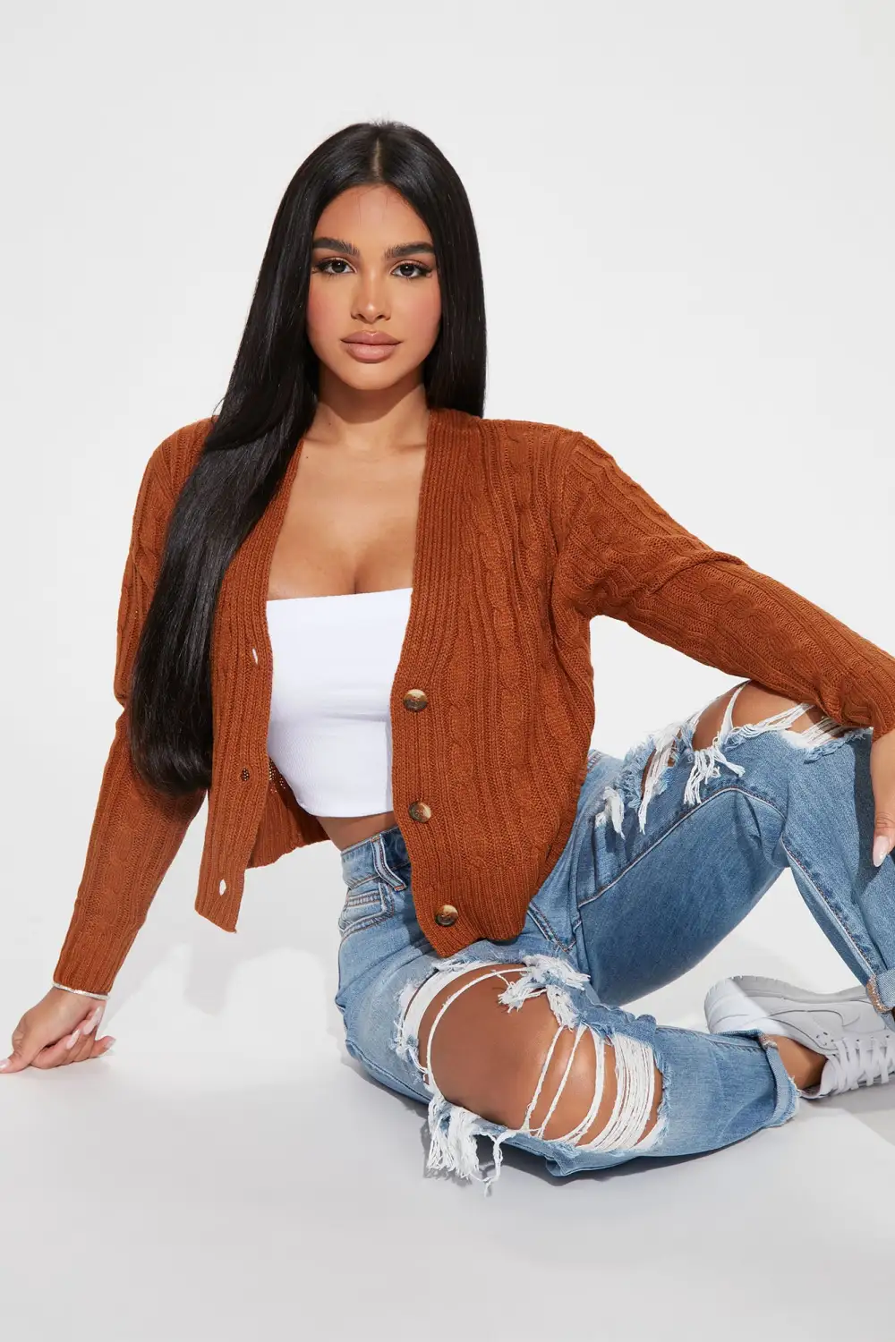 Nights Like This Cable Knit Cardigan - Cognac