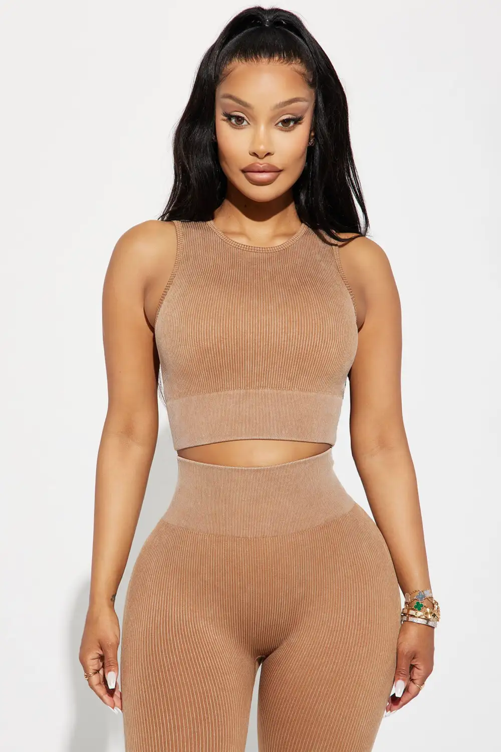 Alexa Washed Active Top - Brown