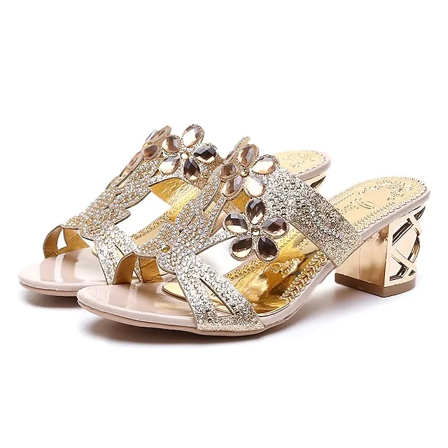 Women's Sandals Block Heel Sandals Outdoor Slippers Outdoor Daily Summer Block Heel Chunky Heel Open Toe Elegant Sexy Casual Faux Leather Glitter Loafer Black Royal Blue Green