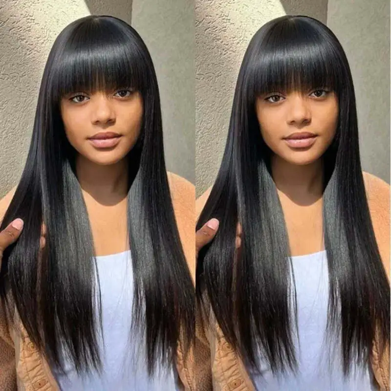 True Scalp | Realistic Yaki Straight Wig With Bangs Minimalist Undetectable Lace Wig