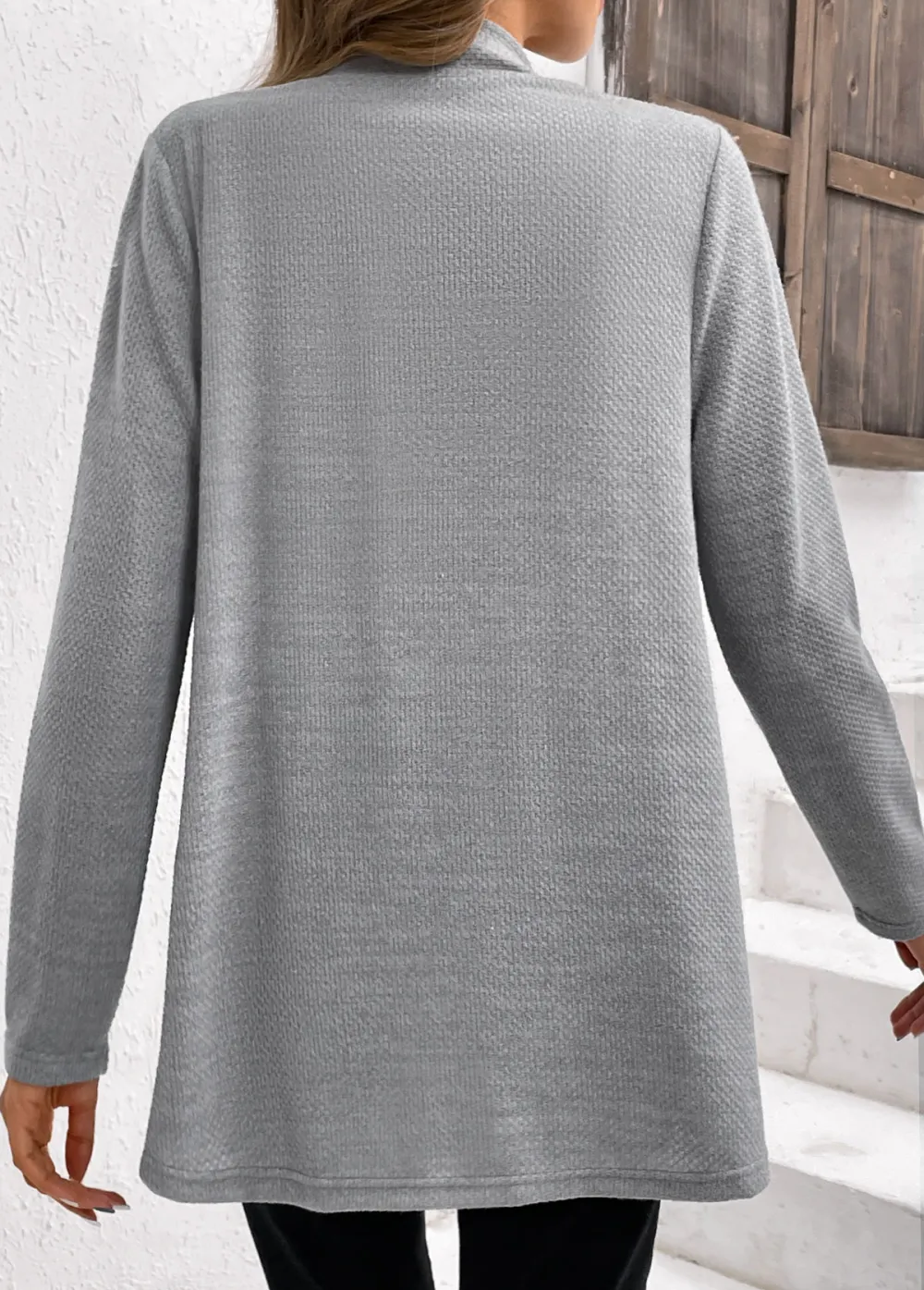 Grey Lace Patchwork Long Sleeve Cardigan