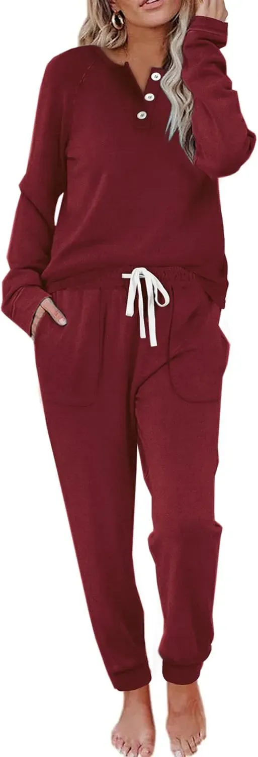 Two Piece Outfits for Women Lounge Sets Button Down Sweatshirt Sweatpants Sweatsuits Set with Pockets