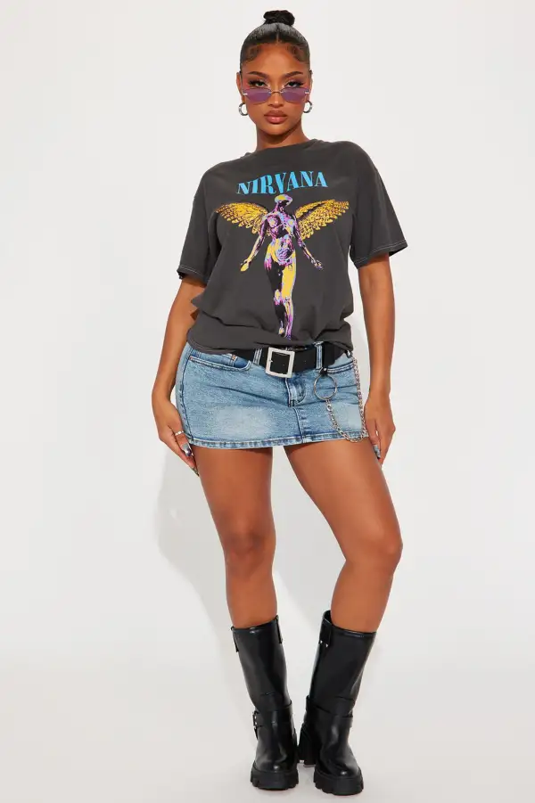 Nirvana in Utero Washed Graphic Tee - Charcoal