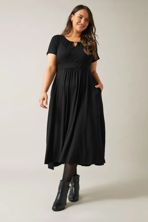 EVANS Curve Black Metal Trim Midaxi Dress