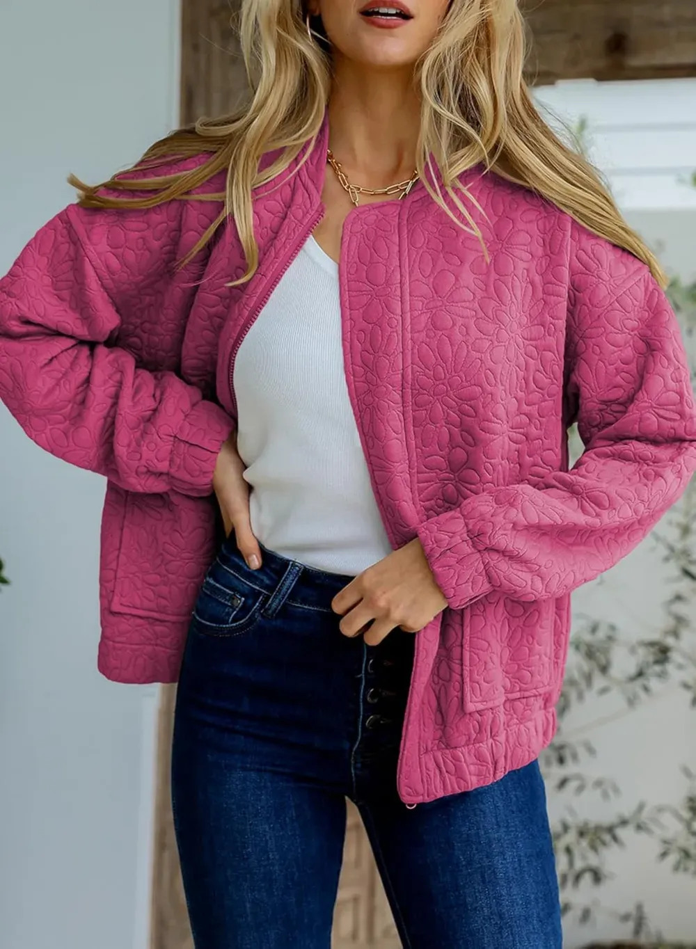 Jackets for Women Spring Fashion 2025 Cute Jacquard Coats Lightweight Zip Up Jackets Dressy Casual