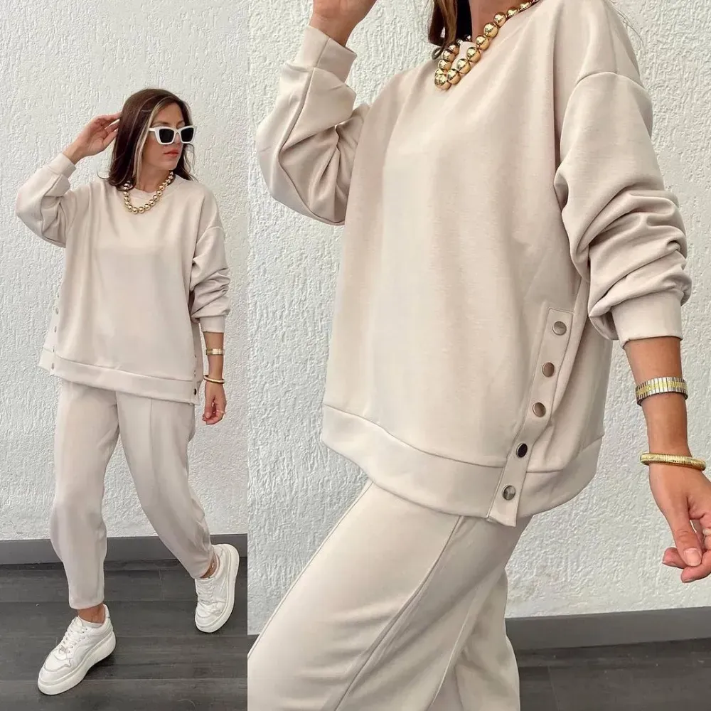 Women's Solid Color Fashion Casual Suit with Side Slits
