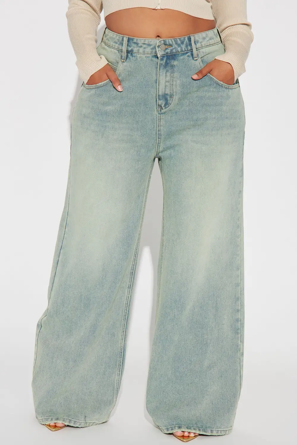 Naples Tinted Drop Waist Baggy Jeans - Light Wash