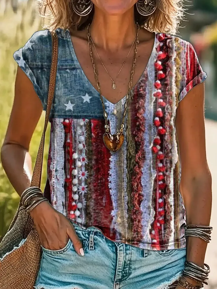 Women's Independence Day Flag Print T-shirt