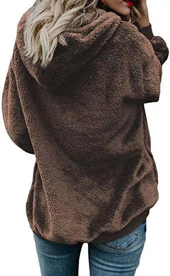 Solid Plush Drawstring Hooded Zip Coat