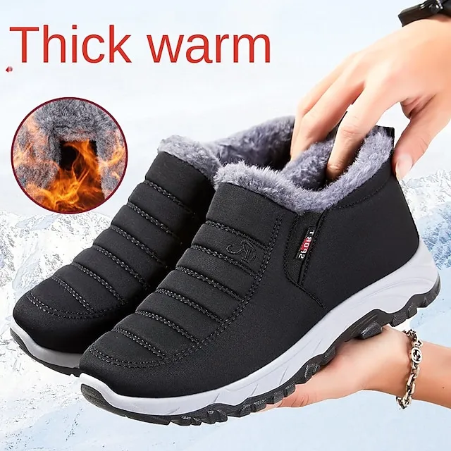 Women's Sneakers Boots Snow Boots Plus Size Hiking Boots Daily Fleece Lined Booties Ankle Boots Winter Wedge Heel Round Toe Fashion Cute Plush Hiking Satin Loafer Solid Color Wine Black