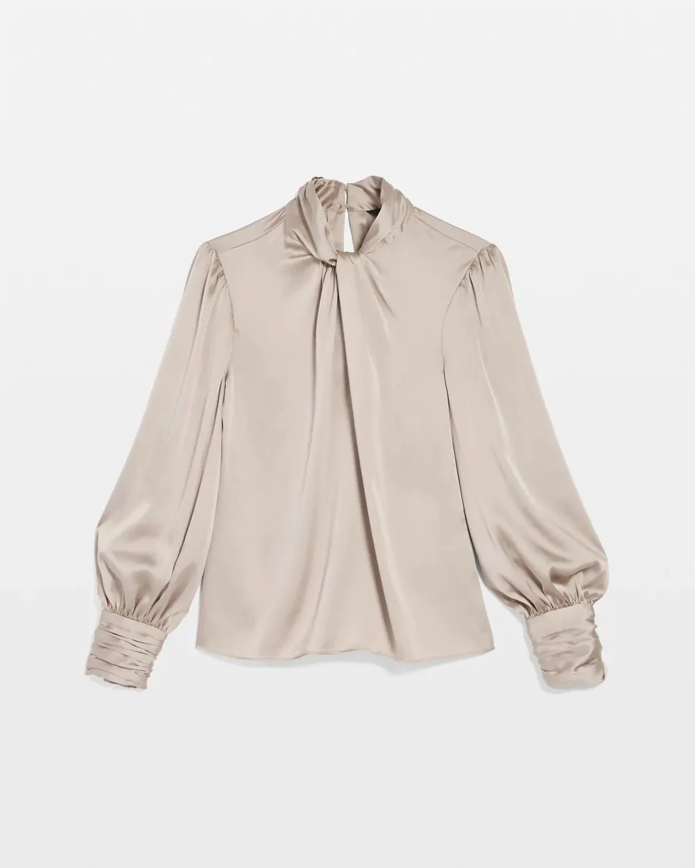 Long Sleeve Twisted Neck Satin Blouse