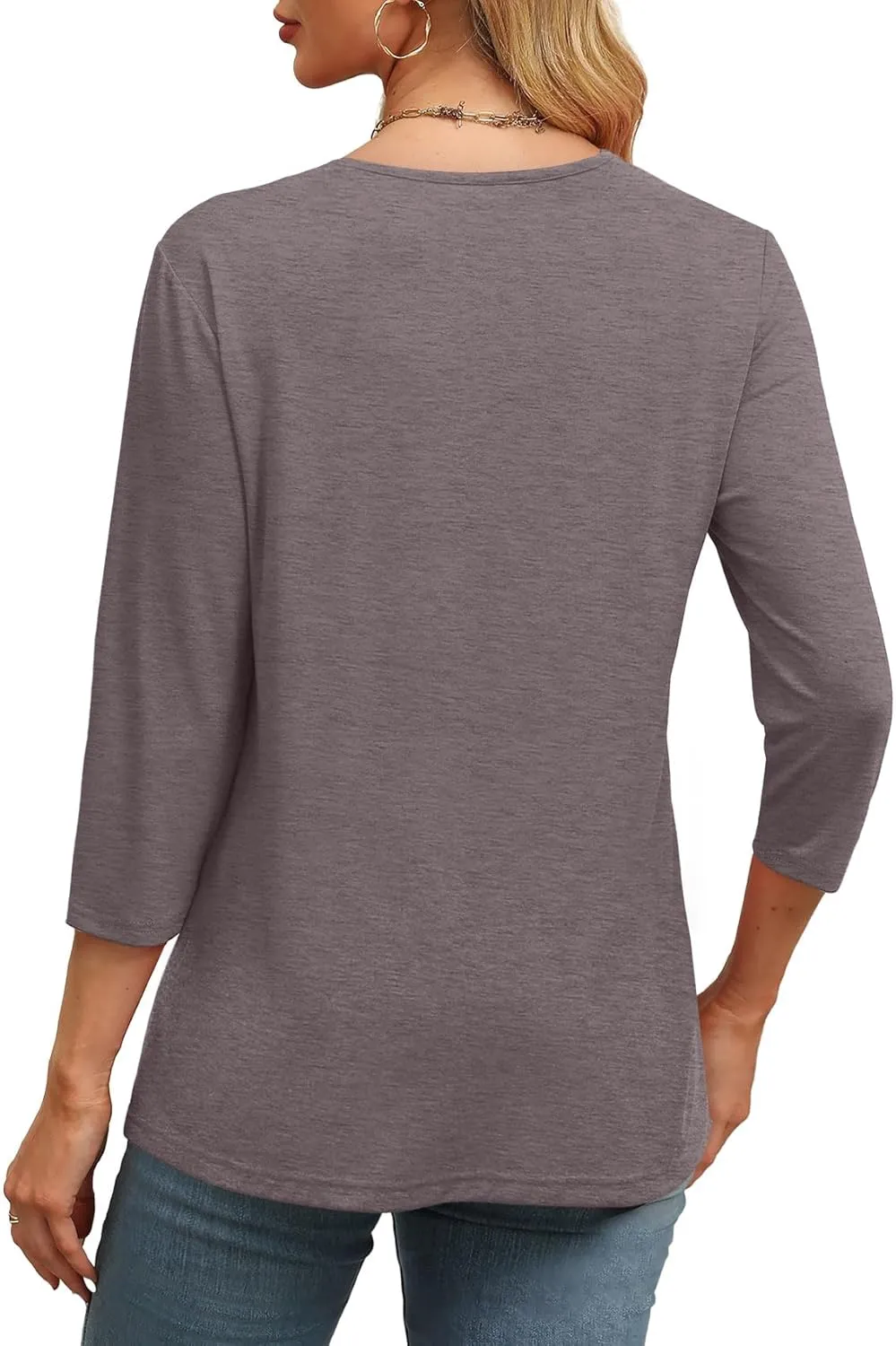 ⏰Hot Sale-Women's V Neck 3/4 Long Sleeve Tops Loose Fit Blouse