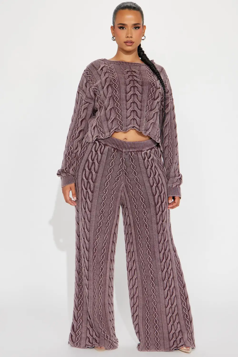 Ineza Mineral Wash Sweater Pant Set - Burgundy