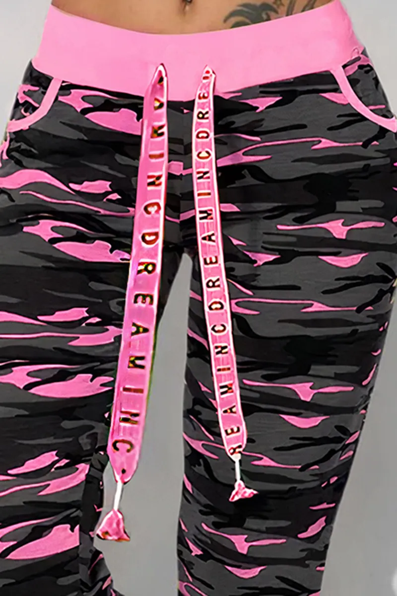 Camo Print Drawstring Capris Pants