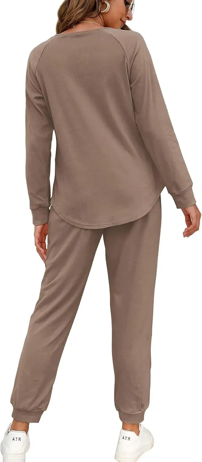 Two Piece Outfits for Women Lounge Sets Button Down Sweatshirt Sweatpants Sweatsuits Set with Pockets