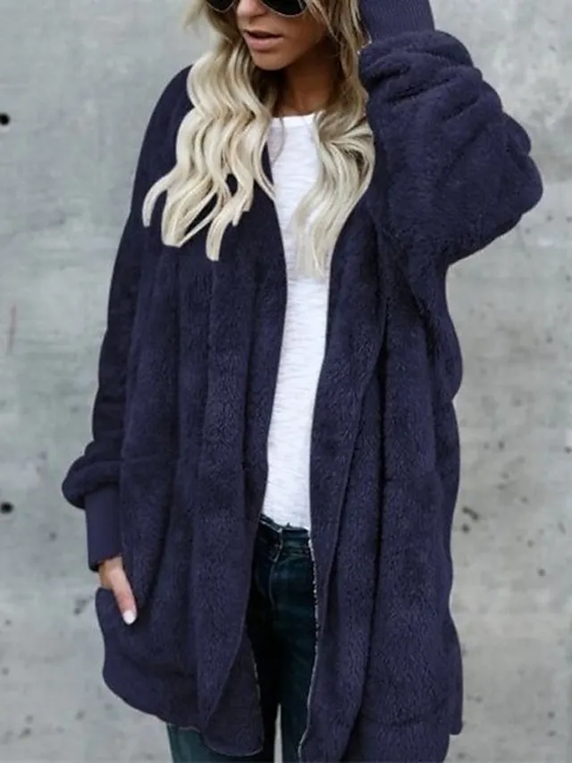 Women's Sherpa Jacket Fleece Teddy Coat Windproof Warm Maillard Home Daily Wear Vacation Going out Pocket Cardigan Hoodie Ordinary Modern Plush Solid Color Regular Fit Outerwear Long Sleeve