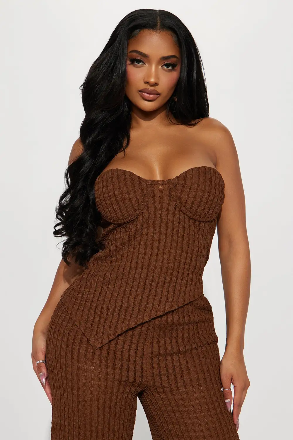 Layton Textured Pant Set - Chocolate