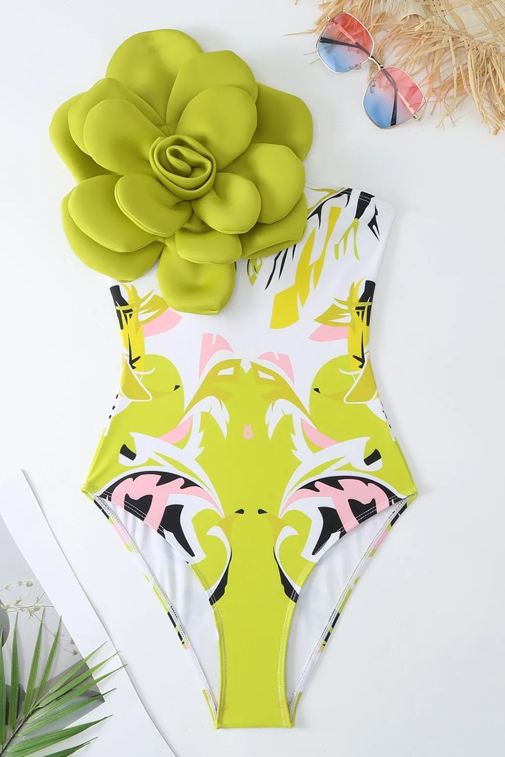 Floral Print Strapless Flower Two Piece Bathing Suit