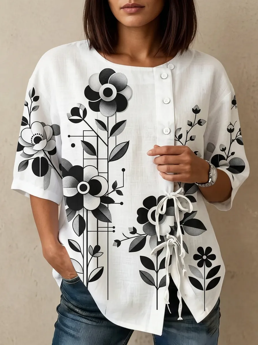 Women's Nashville Floral Geometric Printed Button-Up Top