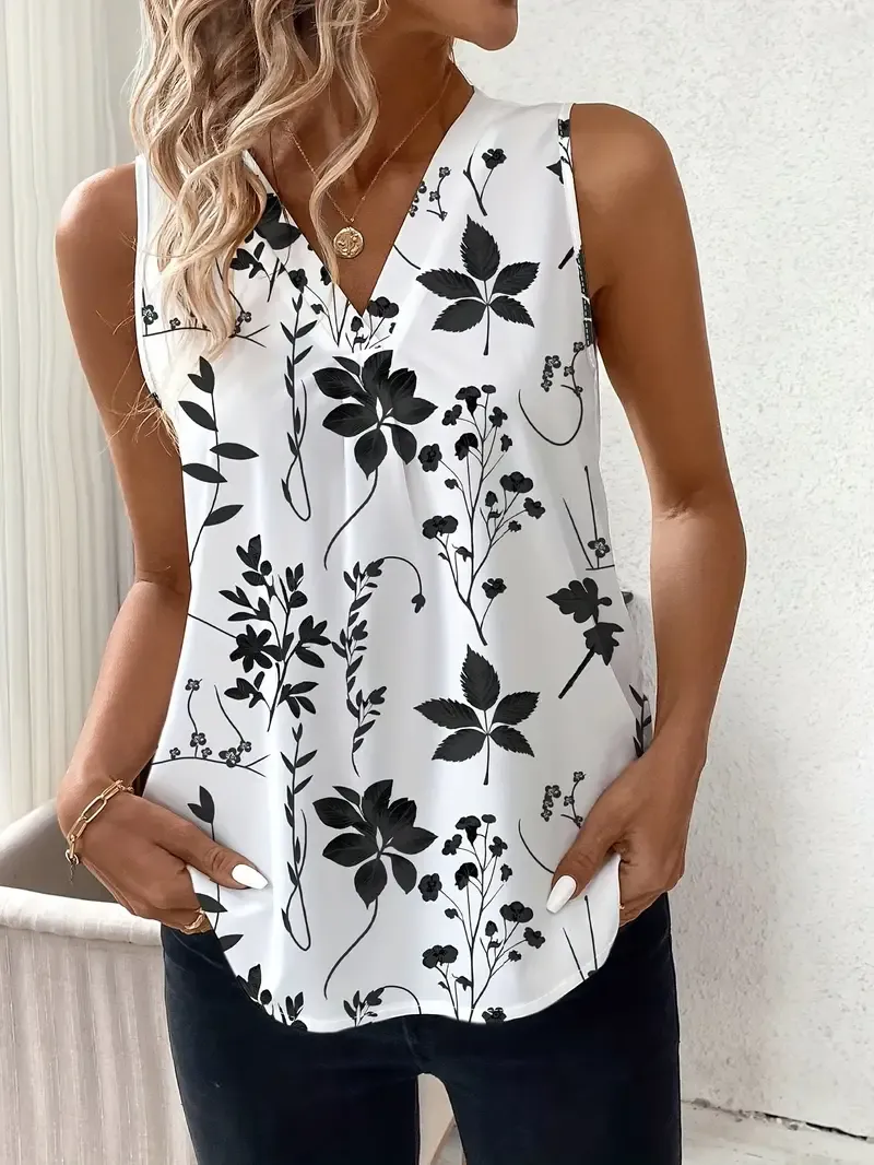 Elegant Sleeveless Tank Top with Floral Print