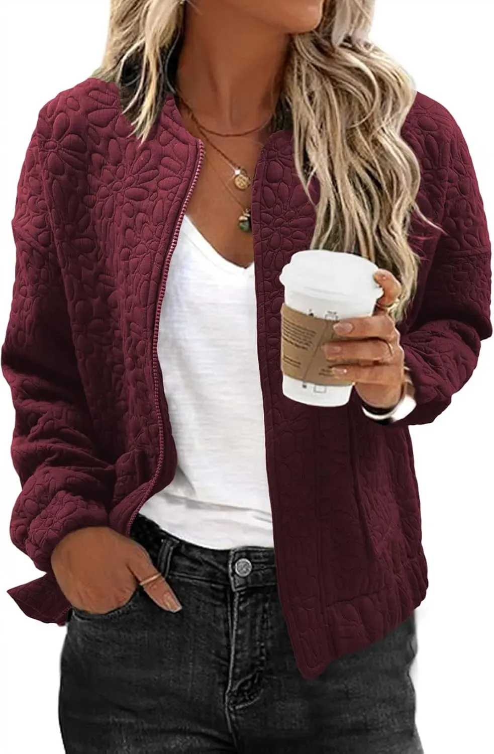 Jackets for Women Spring Fashion 2025 Cute Jacquard Coats Lightweight Zip Up Jackets Dressy Casual