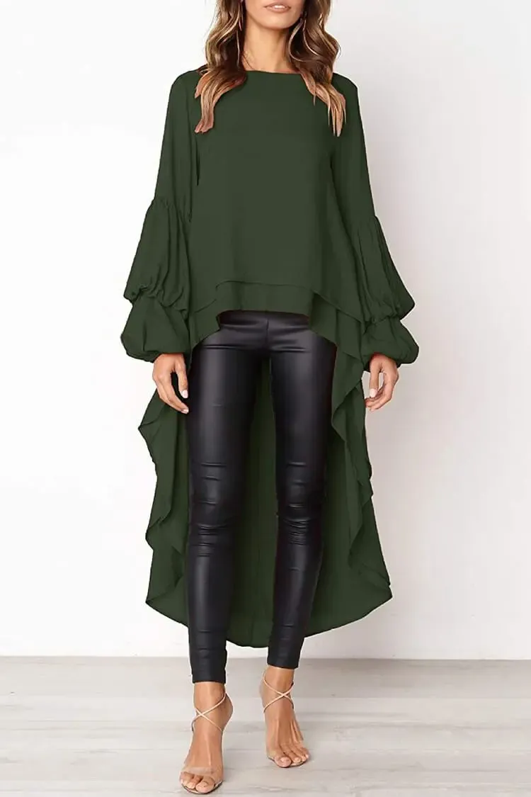 Lantern High Low Asymmetrical Irregular Hem Shirt Dress