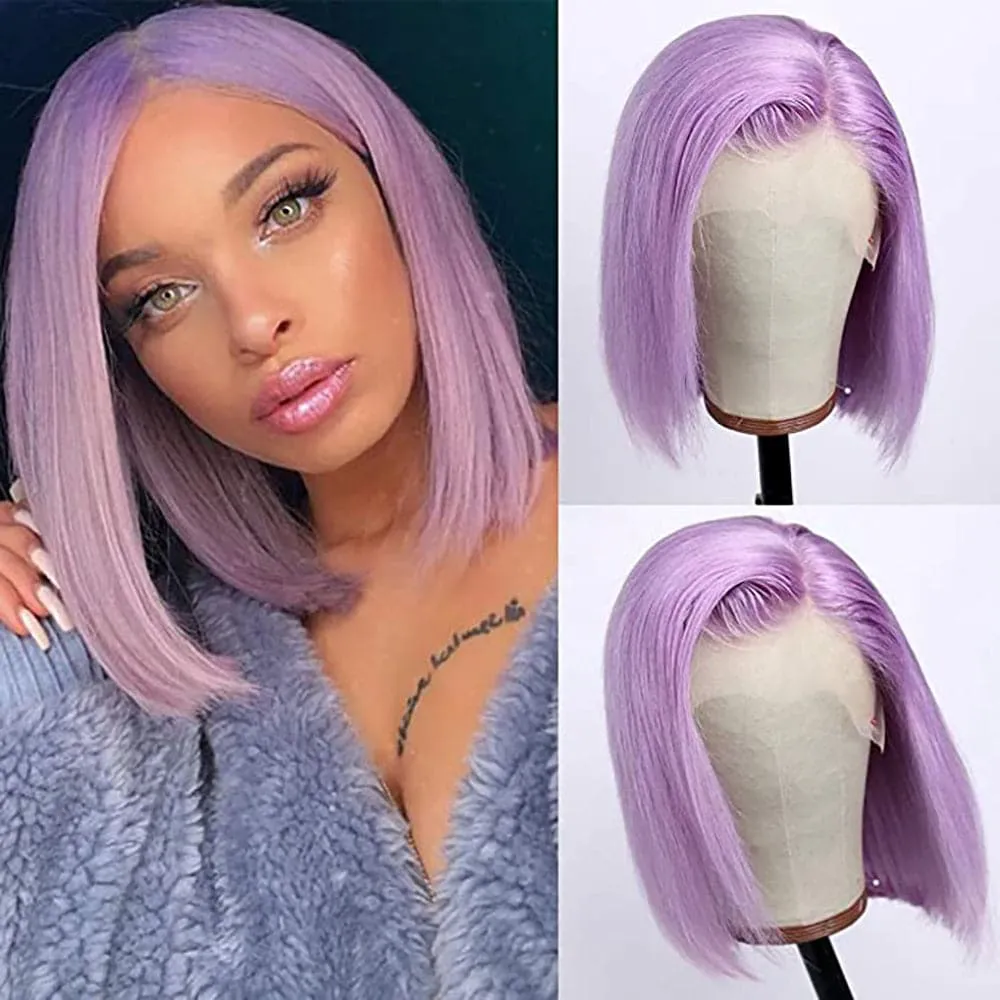 Sterly Light Purple Lavender Bob Wig Colored Straight 4x4 13x4 Human Hair Wigs