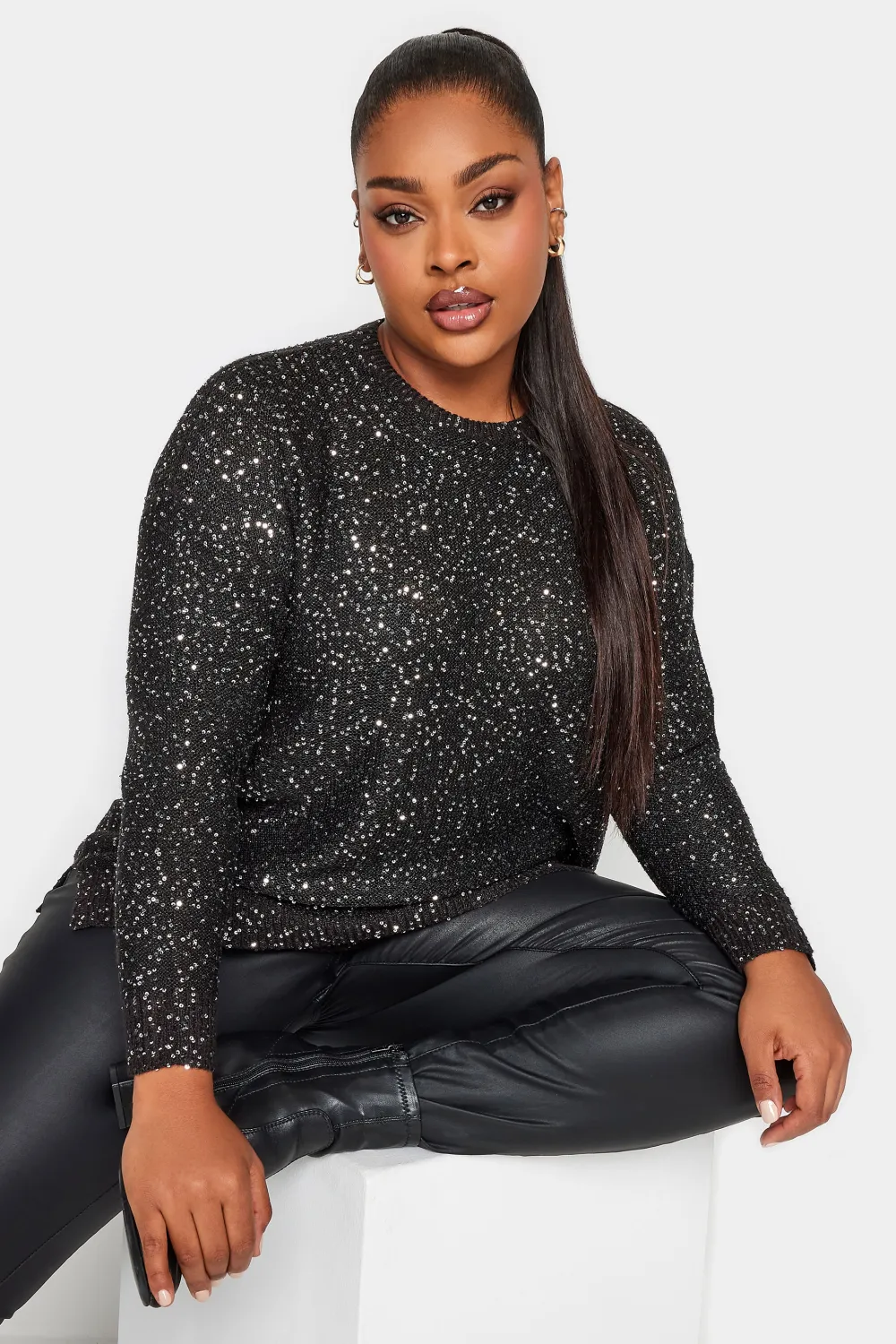 YOURS Curve Silver Sequin Embellished Jumper