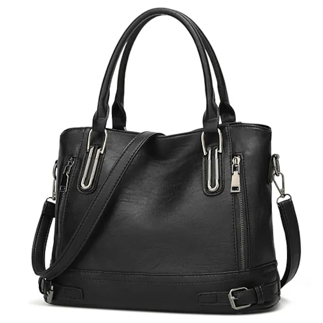 Women's Handbag Satchel Top Handle Bag PU Leather Office Daily Going out Zipper Solid Color Wine Black Brown