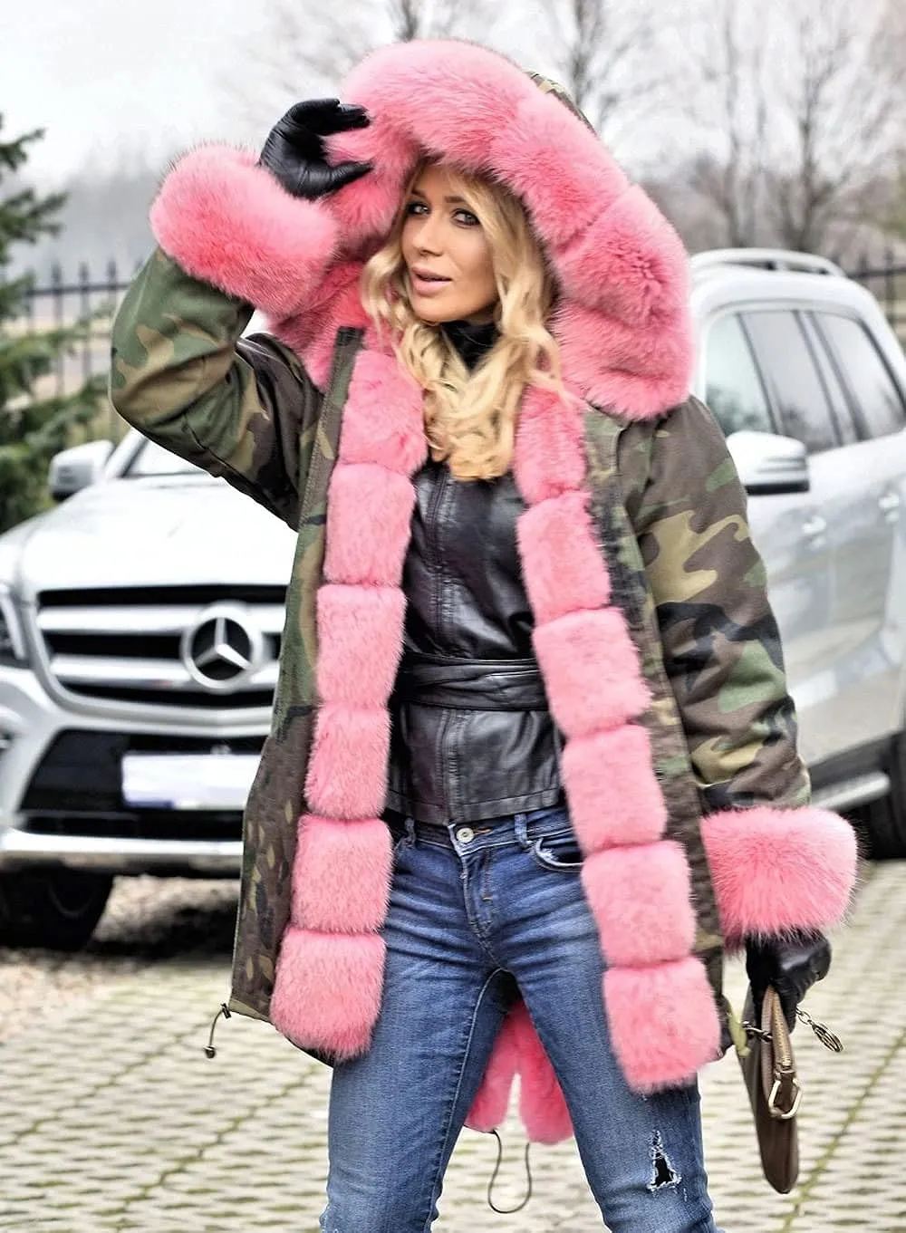 Womens Hooded Camouflage Warm Winter Coats Faux Fur Jacket Parka Overcoat