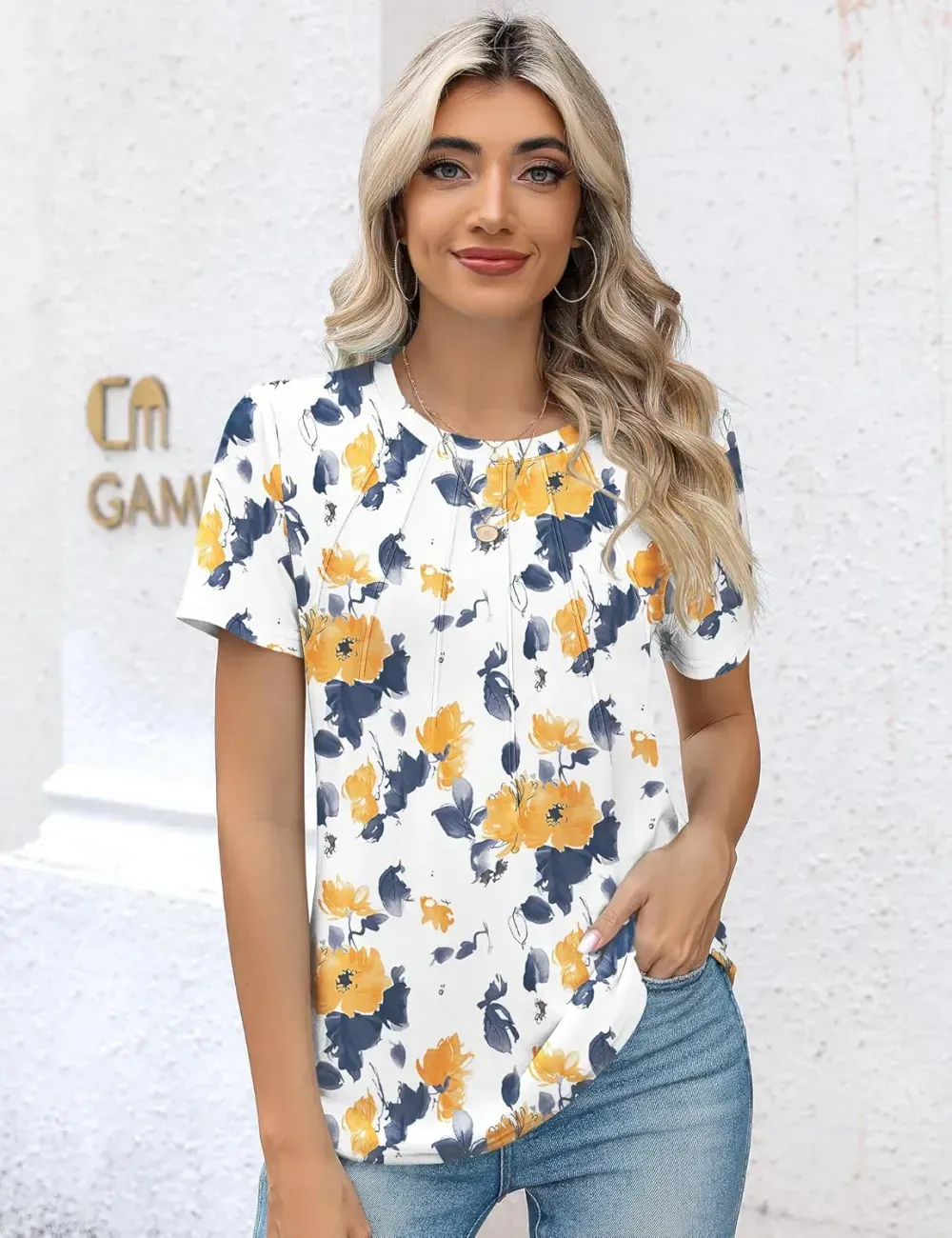 Kistore Womens Casual Crew Neck Short Sleeve Pleated Tops Blouses Fashion Clothes 2024