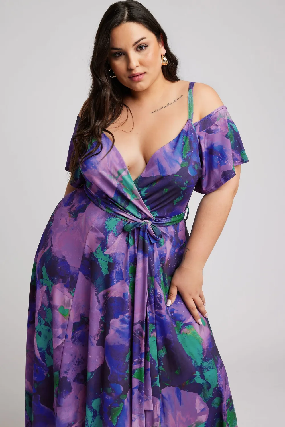 YOURS LONDON Curve Red & Blue Floral Bardot Maxi Dress