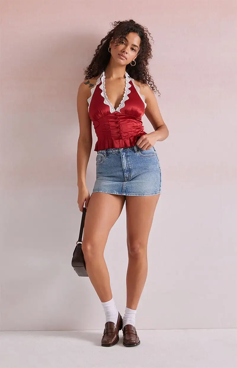 Beverly and Beck Bella Lace Trim Halter Top