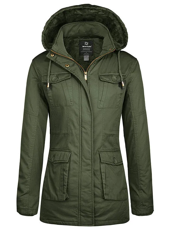 Women's winter Sherpa lining parka warm jacket with detachable hood