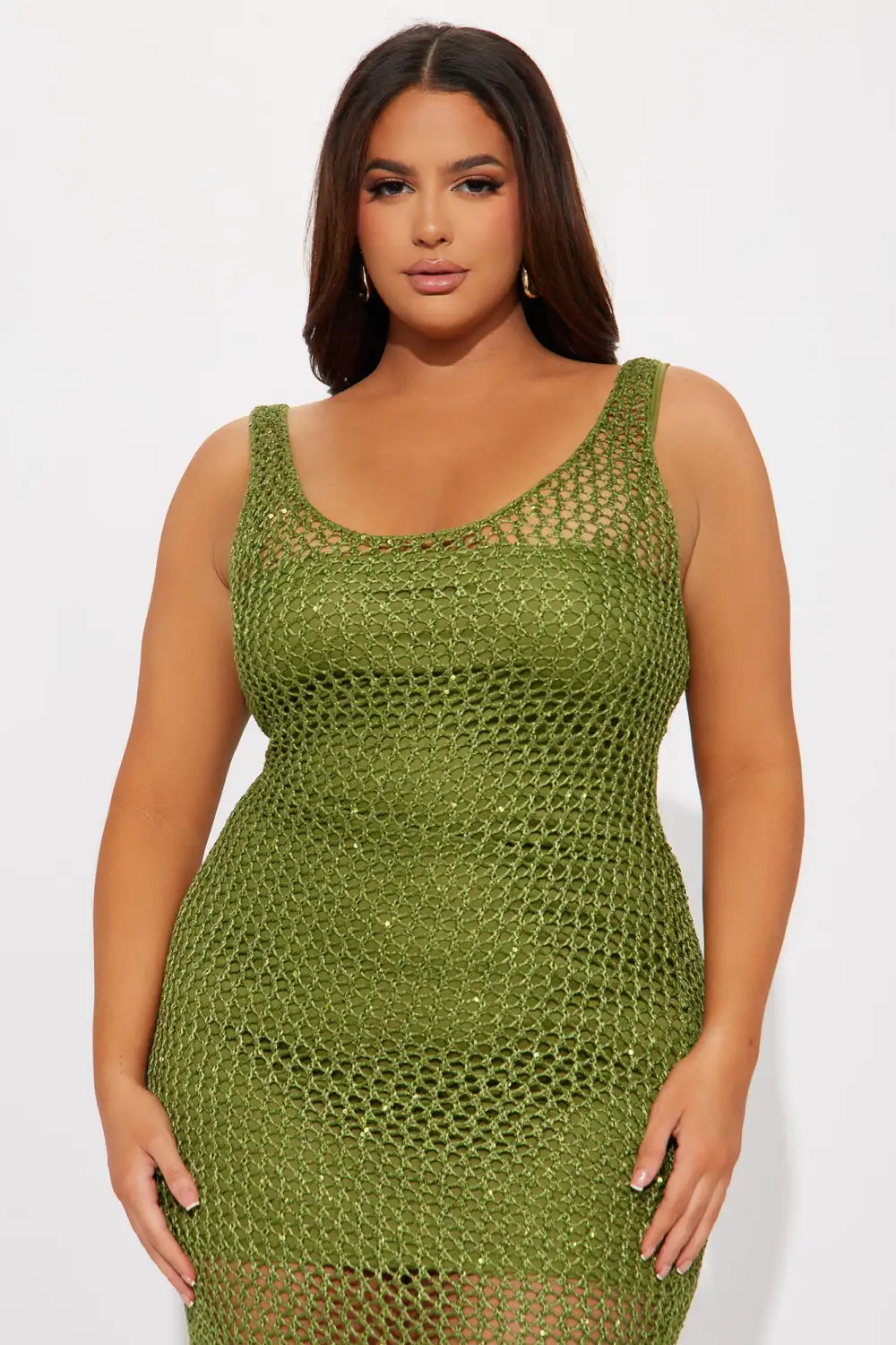 Kaylie Sequin Crochet Midi Dress - Green