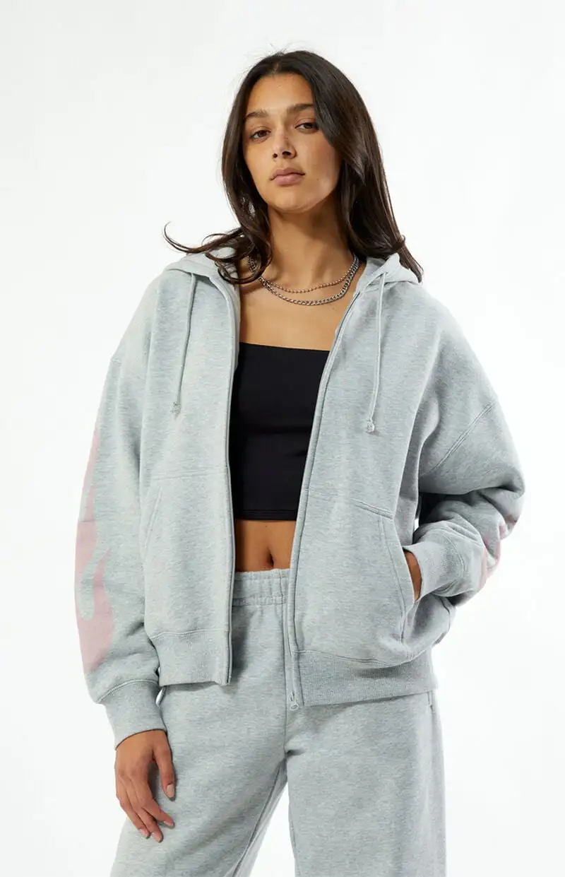 PacSun Pink Flames Full Zip Hoodie