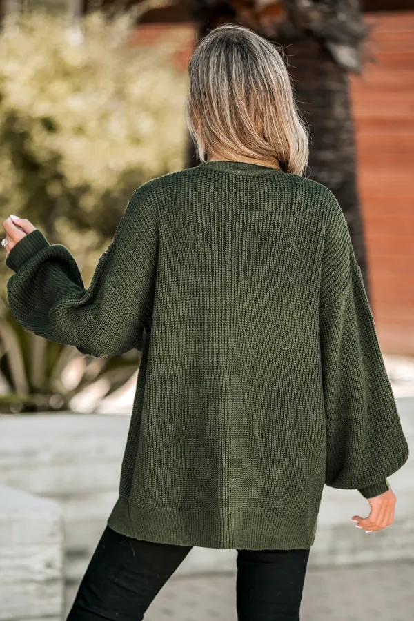 Forest Green V-Neck Buttoned Cardigan